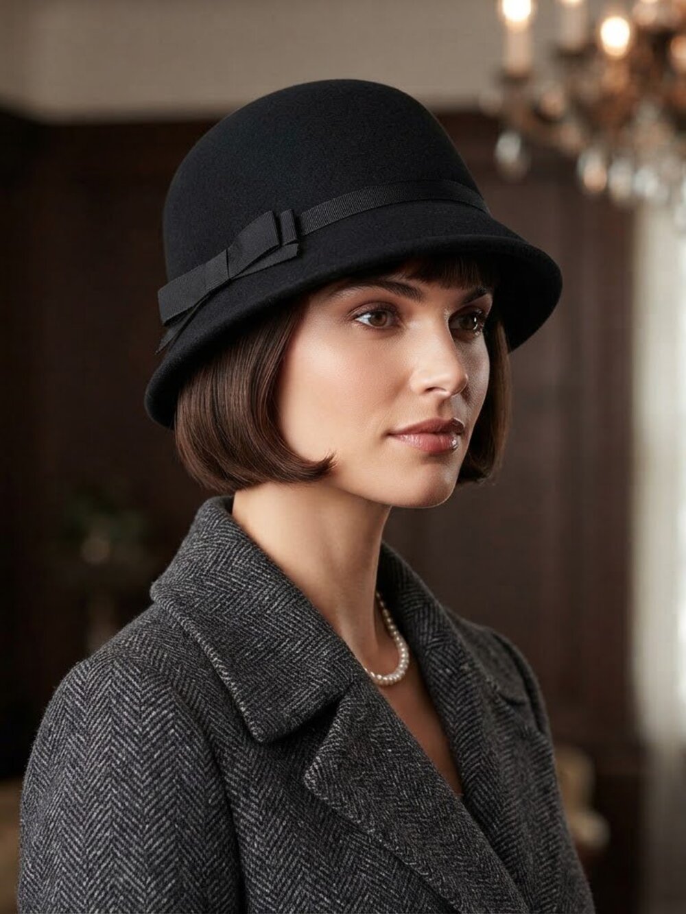 Scala Classico Dorfman Pacific Black Wool Felt Cloche Hat Handmade Vintage Style